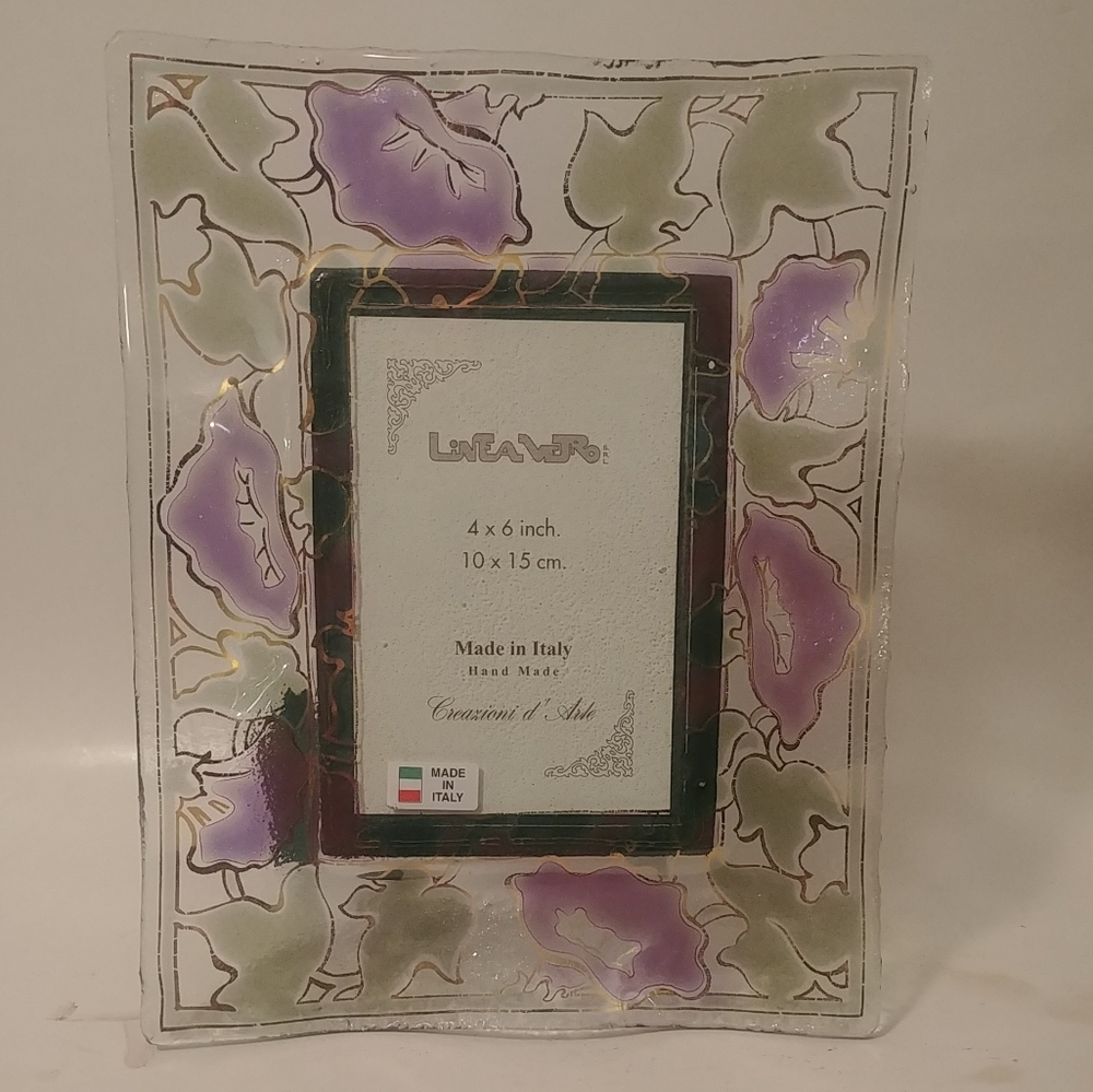 Linea Vetro Creazioni d' Arte Glass Picture Photo Frame 4x6" Italy Gold Flowers